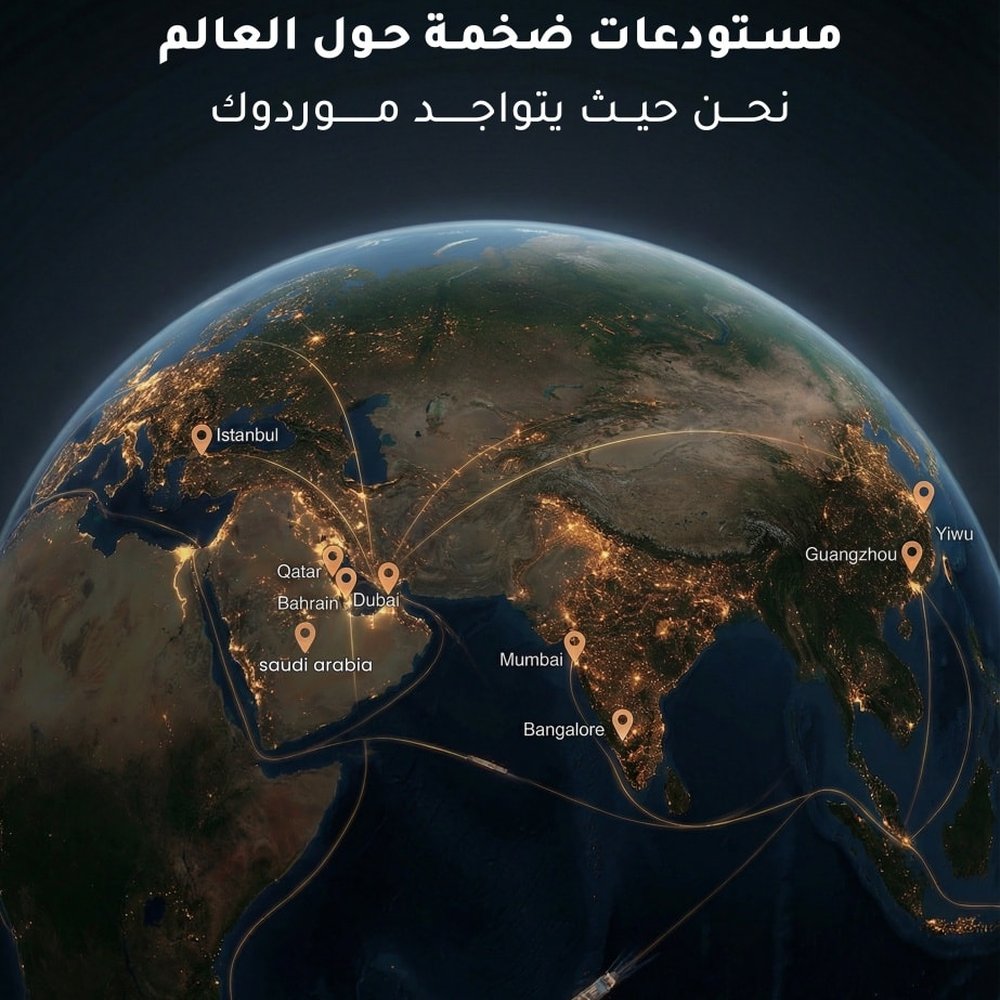 Argus Shipping — global supply chain map (Arabic)